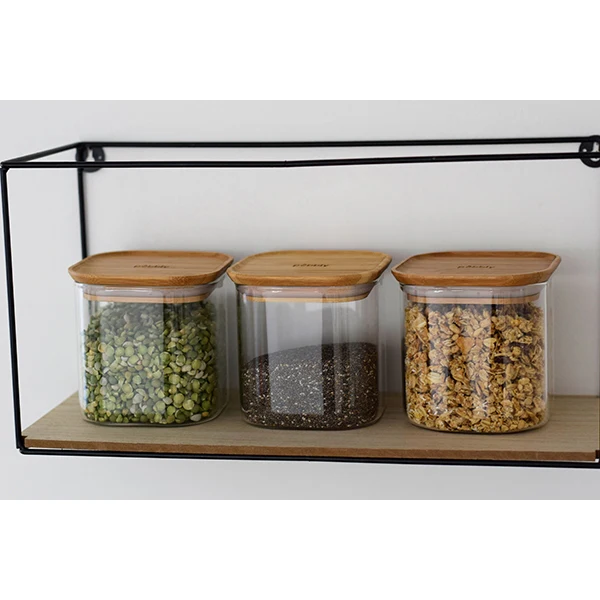 Set de 3 boites carrées verre et bambou 800 ml Pebbly - Image 3