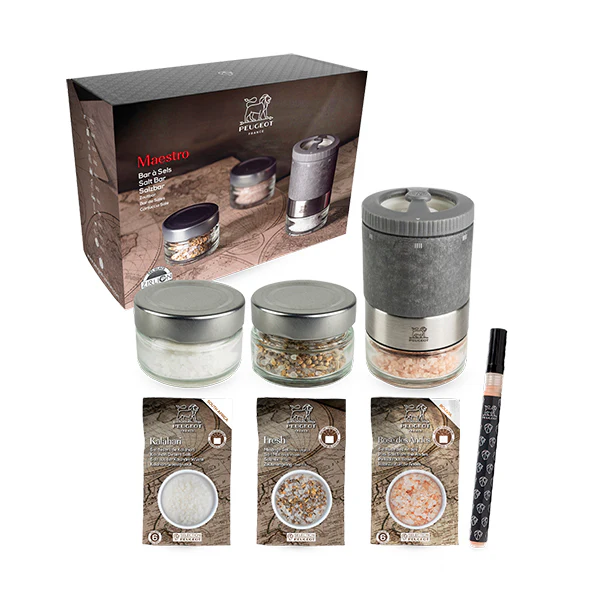 Coffret moulin à sel Maestro à réservoirs interchangeables et 3 sels Peugeot