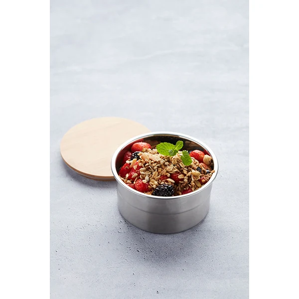 Lunch box ronde en inox 600 ml et couvercle en bambou Point Virgule - Image 3
