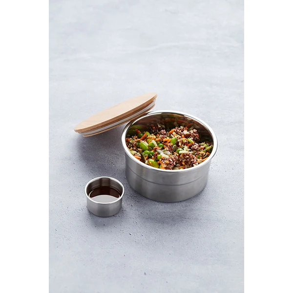 Lunch box ronde en inox 600 ml et couvercle en bambou Point Virgule - Image 4