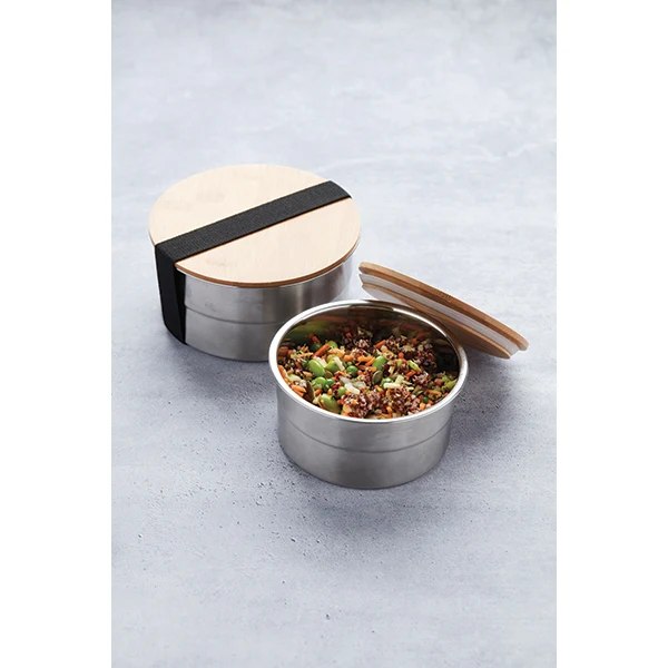 Lunch box ronde en inox 600 ml et couvercle en bambou Point Virgule - Image 5