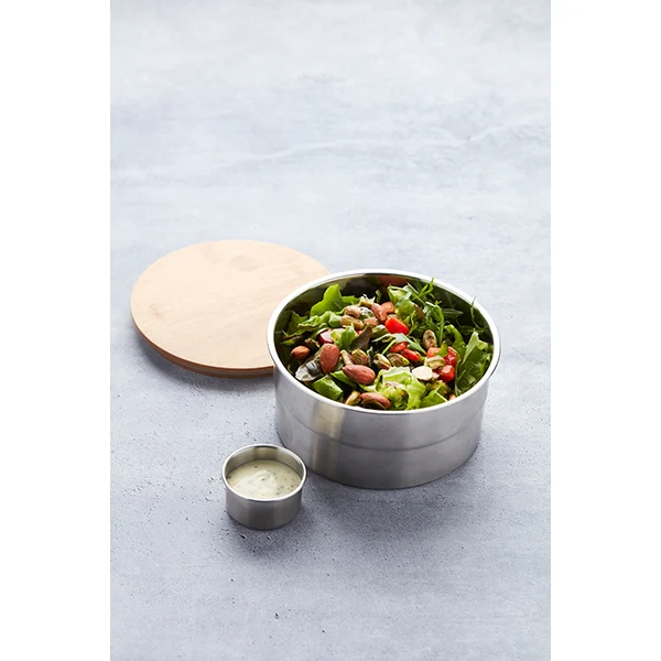 Lunch box ronde en inox 850 ml et couvercle en bambou Point Virgule - Image 3