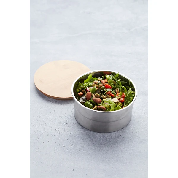 Lunch box ronde en inox 850 ml et couvercle en bambou Point Virgule - Image 4