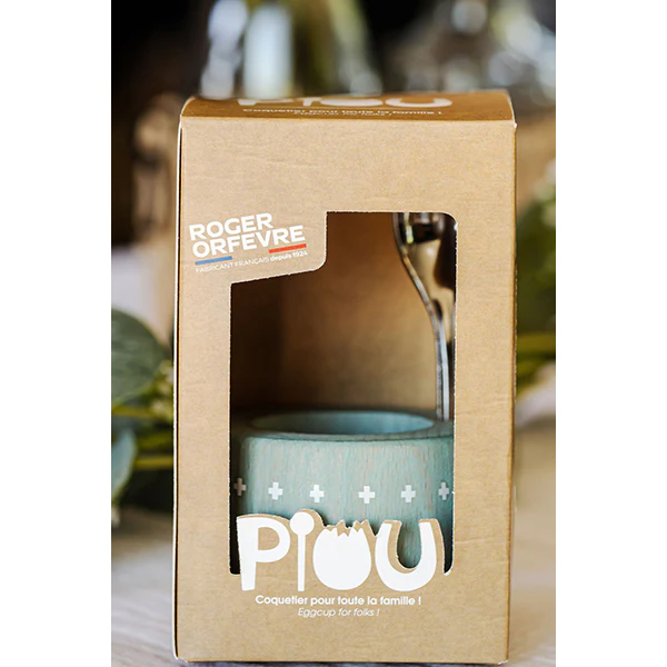Coffret coquetier et cuillère Piou chevalier vert d’eau Roger Orfèvre - Image 2