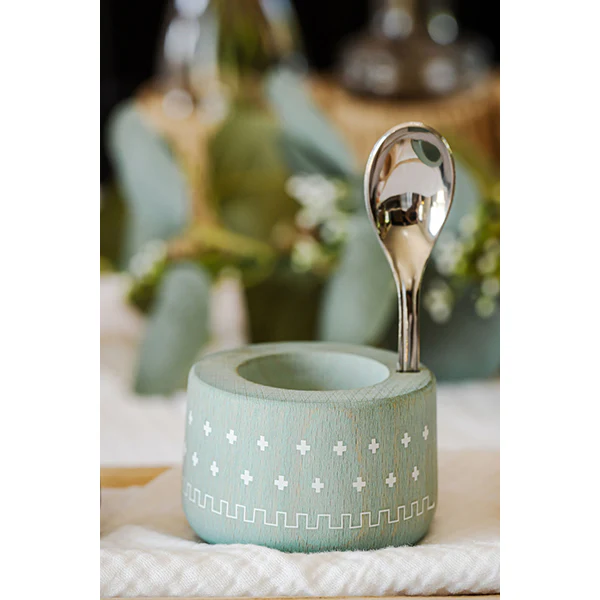 Coffret coquetier et cuillère Piou chevalier vert d’eau Roger Orfèvre - Image 4