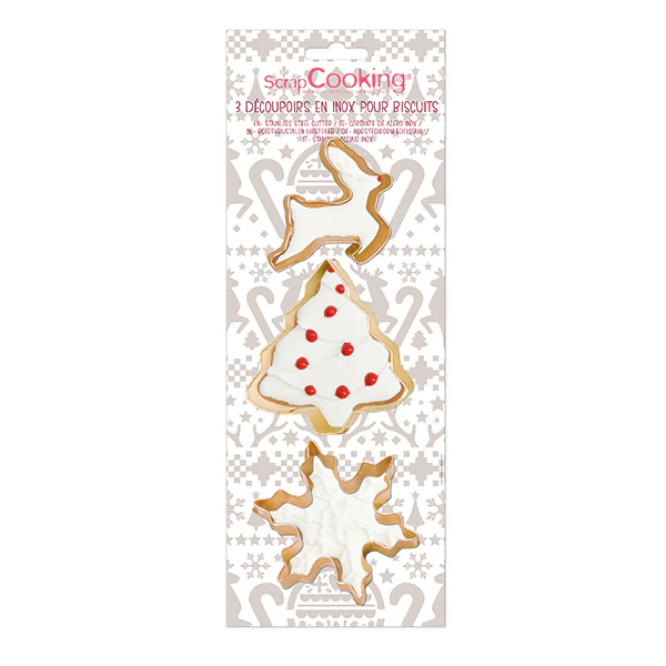 Set de 3 emporte-pièces dorés flocon, sapin et renne Scrapcooking