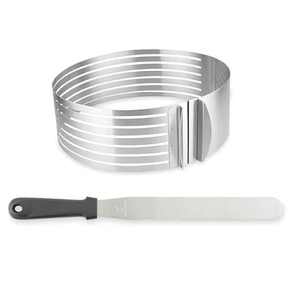 Set couteau à génoise spatule à glaçage et cercle à trancher extensible inox Mathon