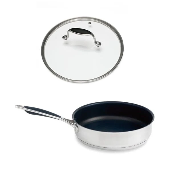 Lot sauteuse inox antiadhĂ©rente ExcellâInox 24 cm et couvercle en verre Mathon