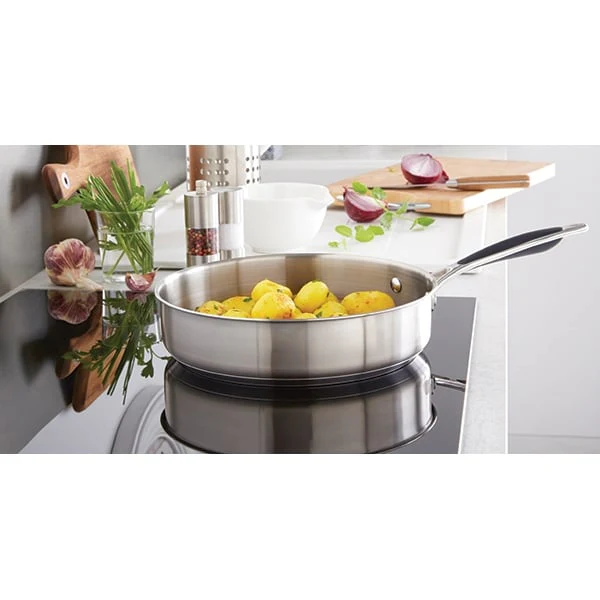 Lot sauteuse tout inox ExcellâInox 28 cm et couvercle en verre Mathon - Image 2