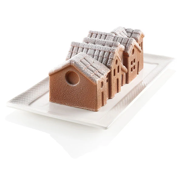 Moule à bûche 3D en silicone village enneigé Silikomart - Image 3