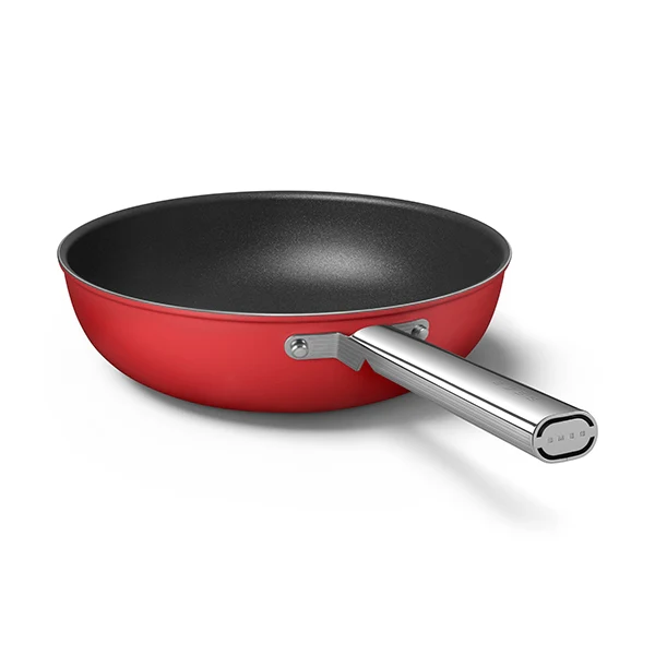 Wok aluminium antiadhésif 30 cm rouge mat Smeg - Image 3