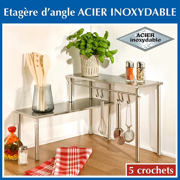 Étagère angle 2 étages en acier inoxydable Wenko by Maximex - Image 3